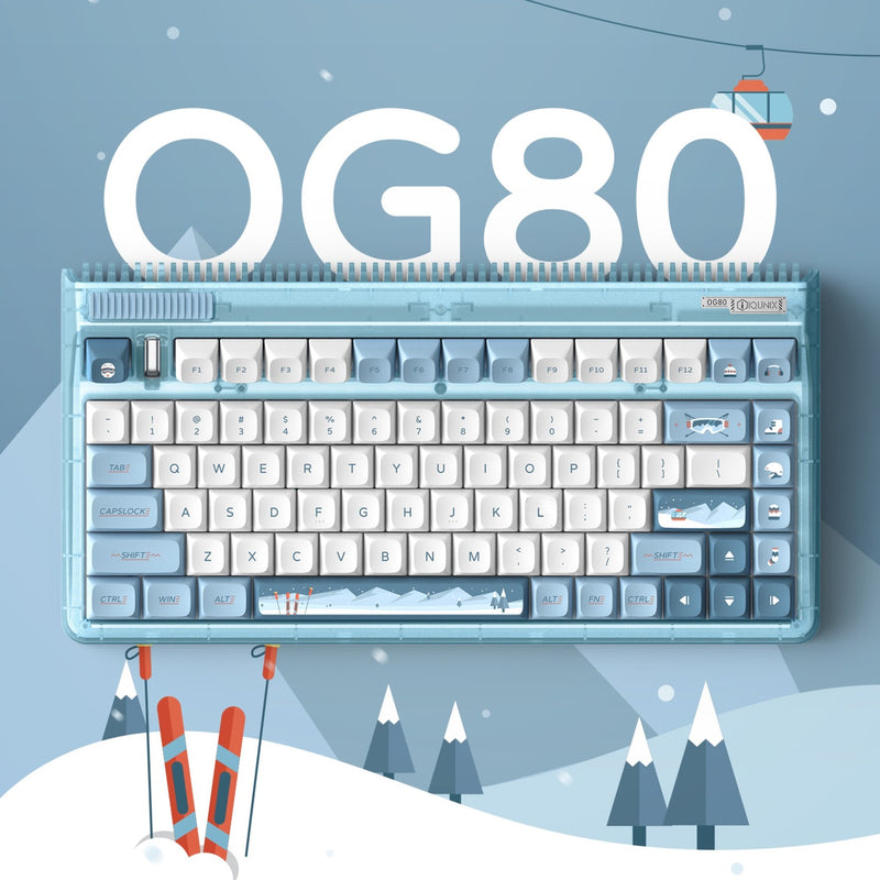 Afbeelding laden in galerijviewer, Iqunix og80 wintertide wireless mechanical keyboard (lichtblauw, us lay-out (qwerty), iqunix moonstone, 80% (tkl), rgb leds, hot-swappable, pbt, 2.4ghz | bluetooth 5.1 | usb-c)
