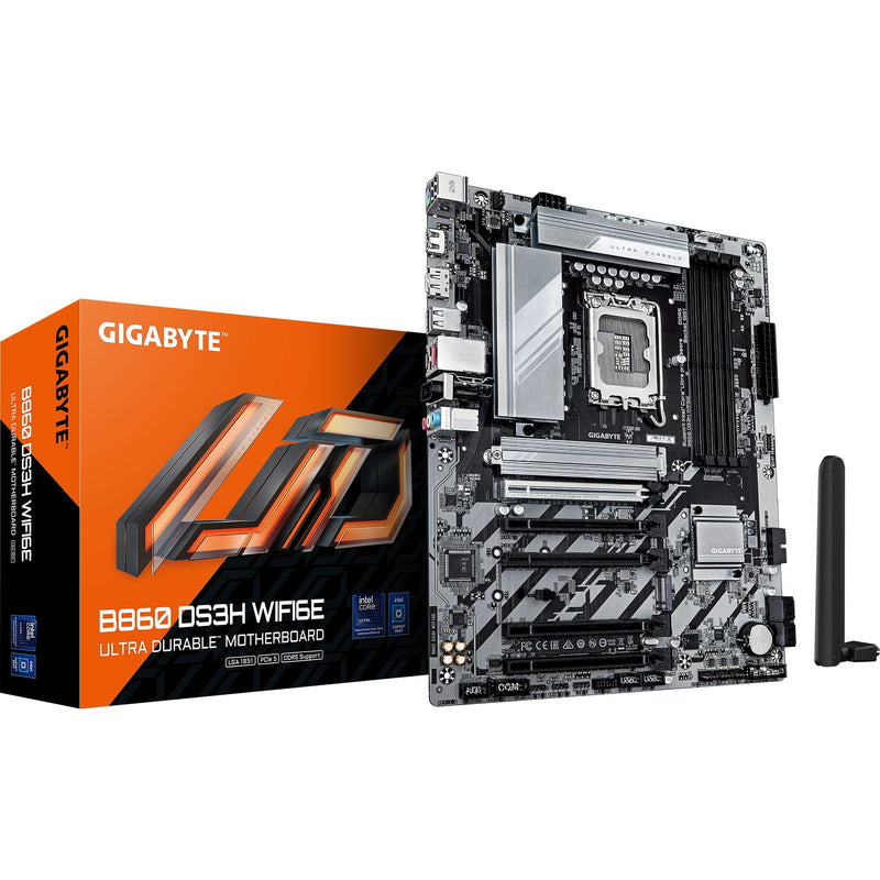 Afbeelding laden in galerijviewer, Gigabyte b860 ds3h wifi6e socket 1851 moederbord (zilver zwart, raid, 2.5gb-lan, wi-fi 6e, bt, sound, atx)
