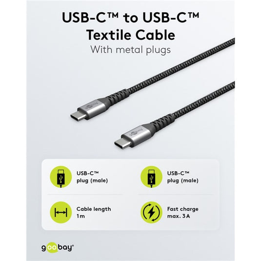 Goobay usb-c snellader nano (65 w) en usb-c textielkabel (zwart, 1 meter)