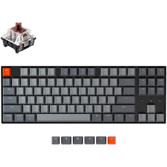 Keychron k8-p3, toetsenbord (zwart grijs, us lay-out, gateron optical brown, rgb leds, tkl, abs keycaps, hot swap, bluetooth 5.1)
