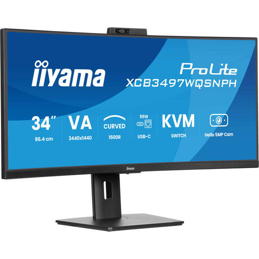 Iiyama prolite xcb3497wqsnph-b1 34 curved ultrawide monitor (zwart, 2x hdmi, displayport, 2x usb-a, 3x usb-c, rj-45)