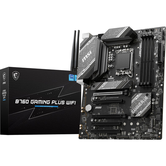 Msi b760 gaming plus wifi socket 1700 moederbord (grijs zwart, raid, 2.5gb-lan, wi-fi 6e, bt, sound, atx)