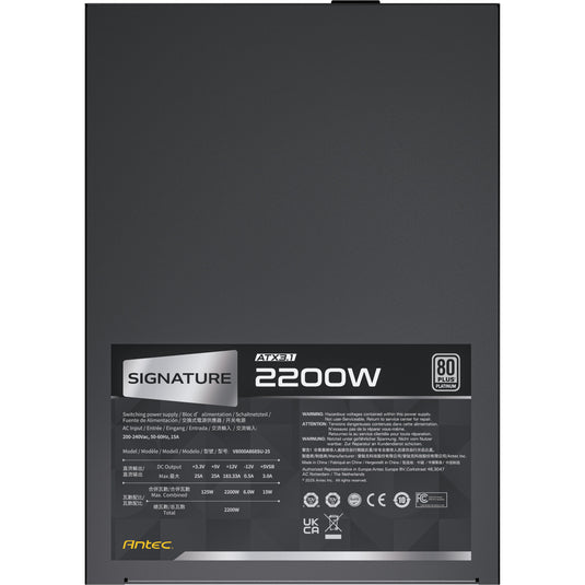Antec signature 2200 platinum atx3.1 modulaire 2200 watt voeding (zwart, 2x 12v-2x6, 6x pcie)