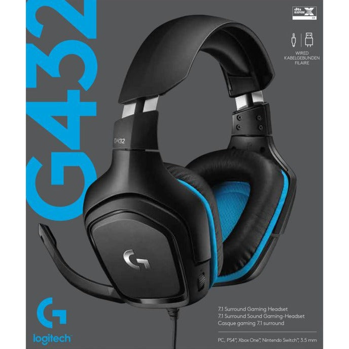Afbeelding laden in galerijviewer, Logitech g432 7.1 surround sound wired over-ear gaming headset (zwart blauw, pc, playstation 4, playstation 5, xbox one, xbox series x|s, nintendo switch)
