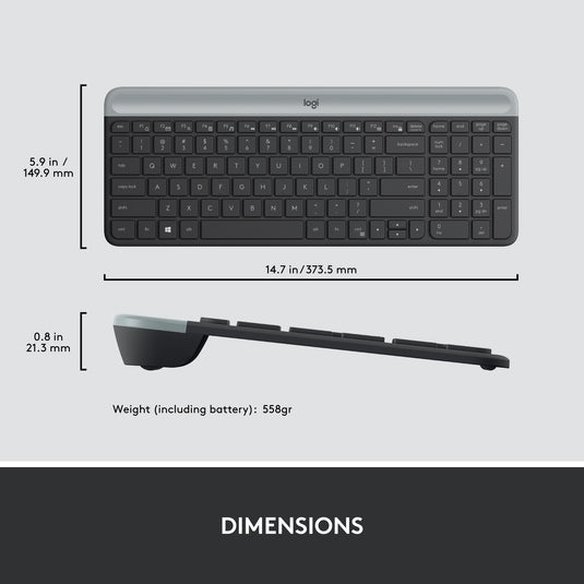 Logitech mk470 slim draadloze desktopset (zwart, us-international lay-out (qwerty), scissor switches, 100%, 1000 dpi)