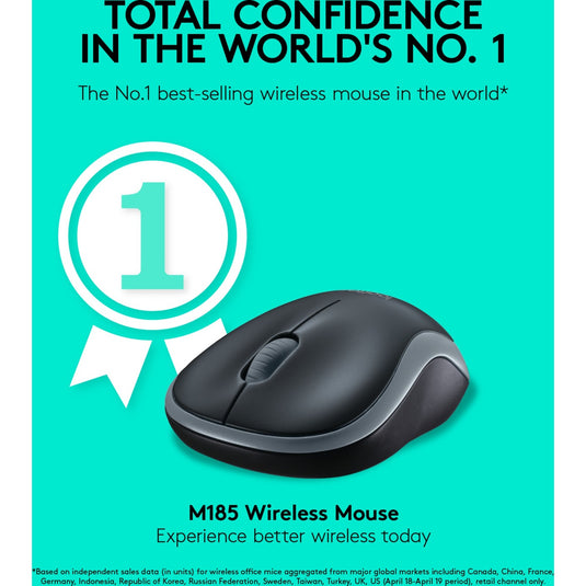 Muis logitech m185 grijs, zwart