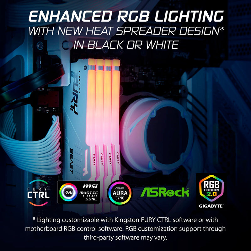 Afbeelding laden in galerijviewer, Kingston fury beast rgb 16 gb ddr5-5600 (1x 16 gb) werkgeheugen (wit, kf556c40bwa-16, xmp 3.0)
