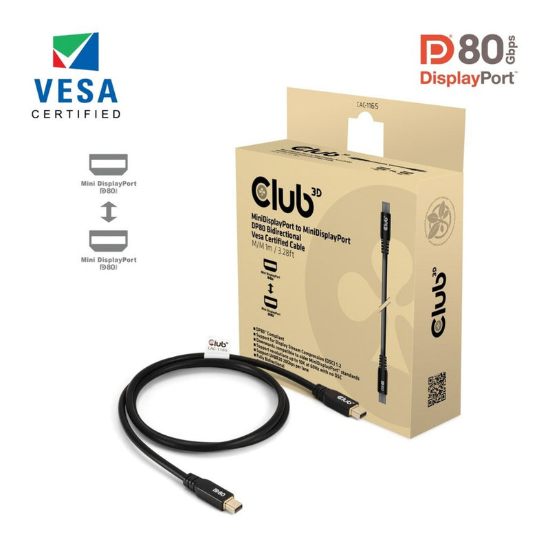 Afbeelding laden in galerijviewer, Club 3d minidisplayport naar minidisplayport dp80 bidirectioneel kabel (zwart, 1 meter, vesa-gecertificeerd)
