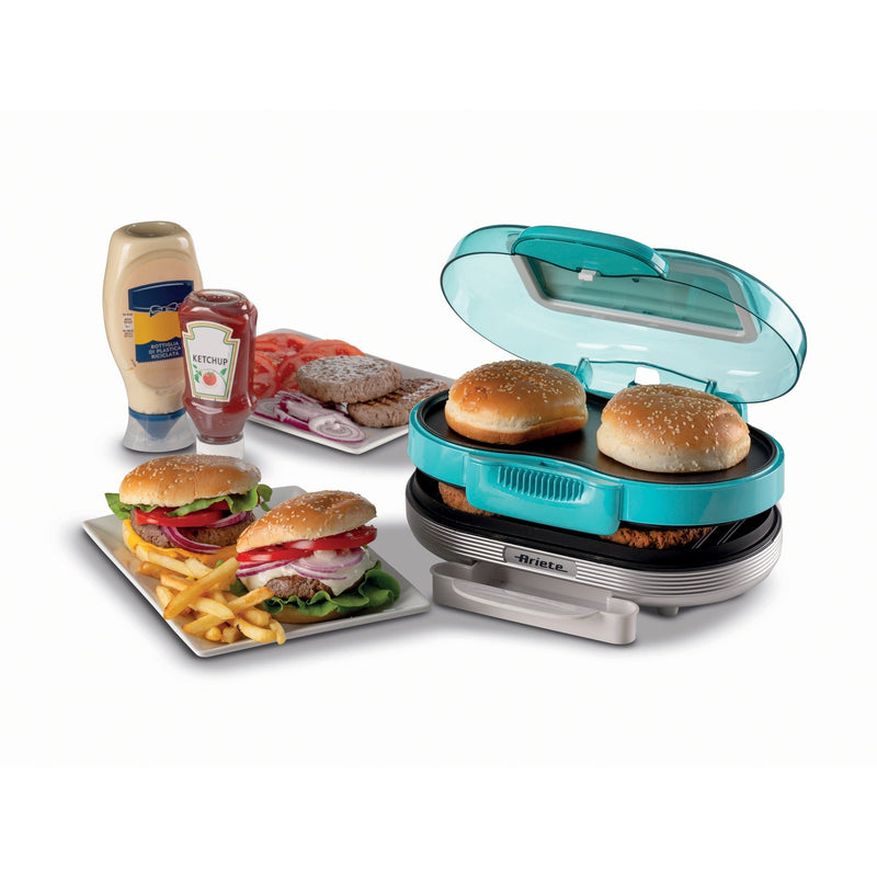 Afbeelding laden in galerijviewer, Ariete party time hamburger maker 0205 01 elektrische bakplaat (lichtblauw wit)
