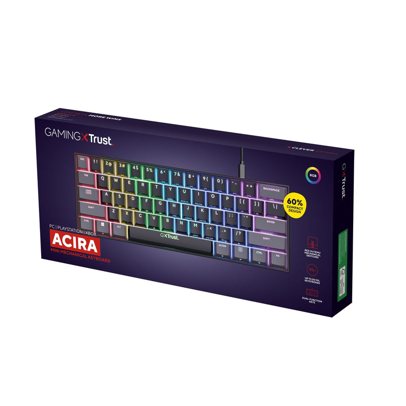 Afbeelding laden in galerijviewer, Trust gxt 867 acira 60% mini mechanisch gaming toetsenbord (zwart, us lay-out (qwerty), outemu red, 60%, rgb)
