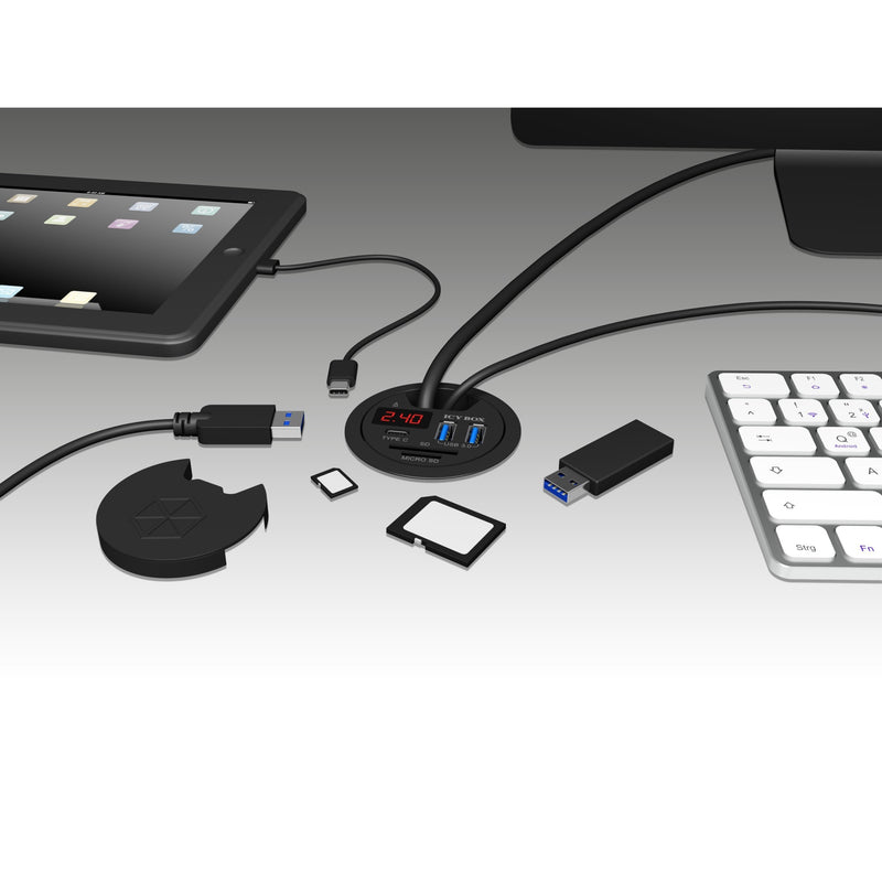 Afbeelding laden in galerijviewer, Icy box ib-hub1404 usb-hub (zwart, incl. usb-c, sd- en microsd kaartlezer en oplaadfunctie)
