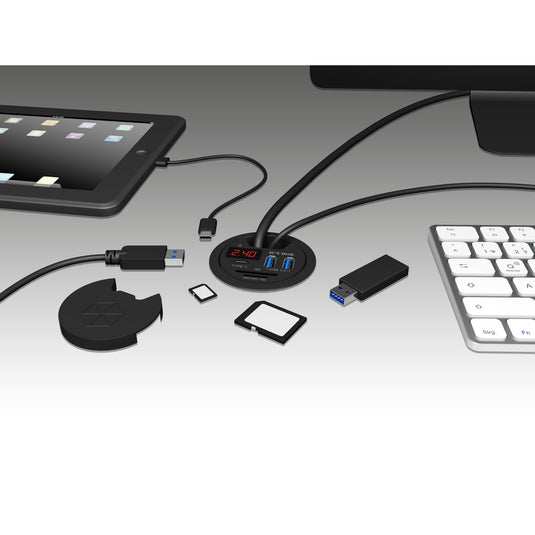 Icy box ib-hub1404 usb-hub (zwart, incl. usb-c, sd- en microsd kaartlezer en oplaadfunctie)
