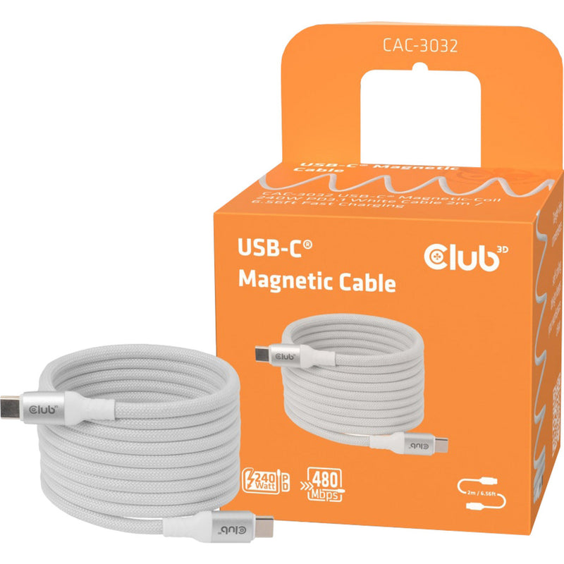 Afbeelding laden in galerijviewer, Club 3d magnetische usb‑c kabel (wit, 2 meter)
