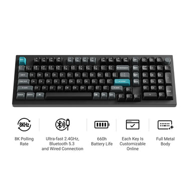 Keychron q5 ultra-m3 8k wireless custom mechanical keyboard (zwart, us lay-out (qwerty), silk pom red, 96%, rgb, hot swap, 8k, 2.4 ghz | bluetooth 5.2 | usb-c)