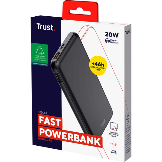 Trust redoh fast 10.000mah powerbank (zwart)
