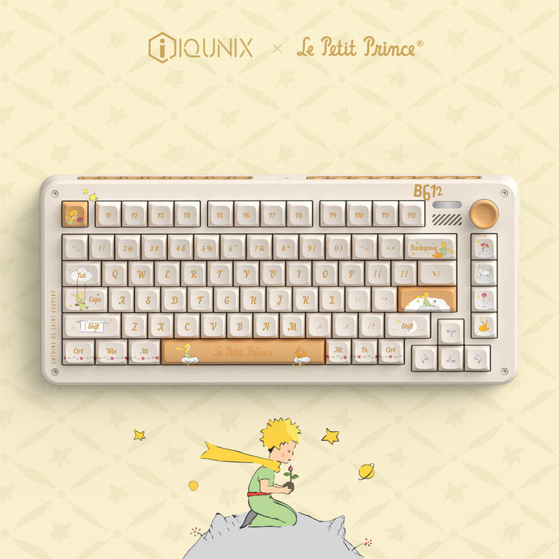 Afbeelding laden in galerijviewer, Iqunix zx75 sunset ponder wireless mechanical keyboard (lichtgeel, us lay-out (qwerty), iqunix little prince, 75%, rgb leds, hot-swappable, double-shot pbt, 2.4ghz | bluetooth 5.1 | usb-c)
