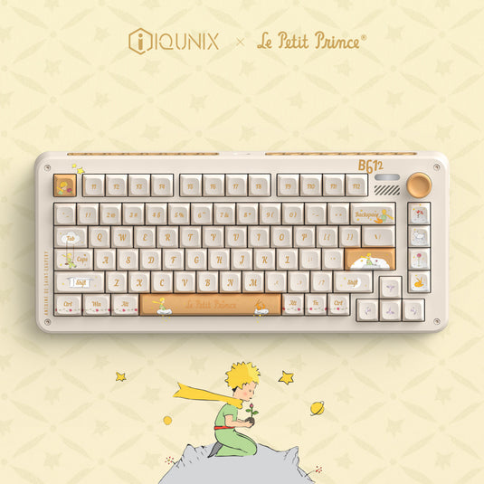 Iqunix zx75 sunset ponder wireless mechanical keyboard (lichtgeel, us lay-out (qwerty), iqunix little prince, 75%, rgb leds, hot-swappable, double-shot pbt, 2.4ghz | bluetooth 5.1 | usb-c)