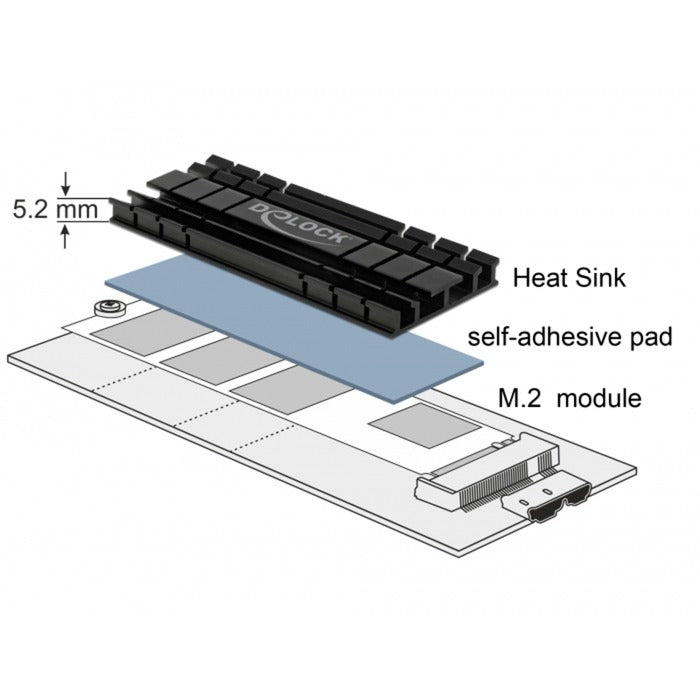 Afbeelding laden in galerijviewer, Delock heatsink flat 70 mm voor m.2 module (zwart)
