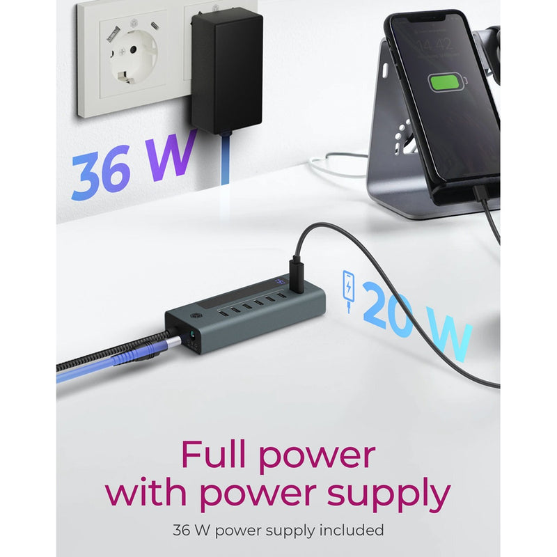 Afbeelding laden in galerijviewer, Icy box 7-port usb-c 3.2 gen 2 usb-hub (blauwgrijs)
