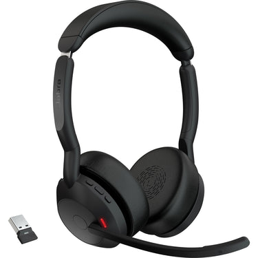 Jabra evolve2 55, incl. oplaadstandaard on-ear headset (zwart, stereo, uc, usb-a, link380a)