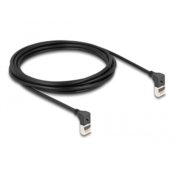 Afbeelding laden in galerijviewer, Delock rj45 network cable cat.6a s ftp slim 90° upwards upwards angled 3 m kabel (zwart)

