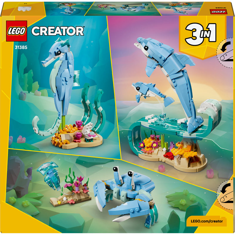 Afbeelding laden in galerijviewer, Lego ® creator 3in1 zeedieren: prachtige dolfijnen - bouw om tot een zeepaardje of krab - 31385
