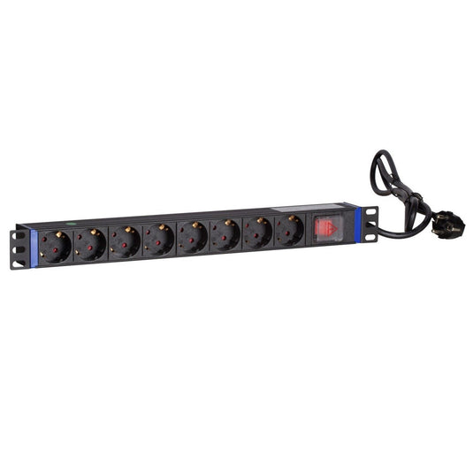 Dsi 19 inch 8 voudige stekkerdoos met schakelaar stekkerdoos (zwart, voor 8 stekkers)