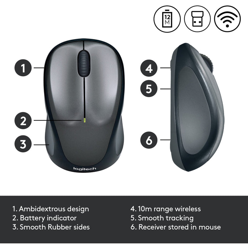 Afbeelding laden in galerijviewer, Logitech wireless mouse m235 (zwart grijs, nano-ontvanger)
