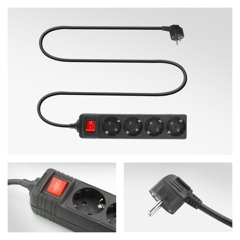 Afbeelding laden in galerijviewer, Act connectivity act stekkerdoos met lichtgevende schakelaar, 4 sockets, 2 m, zwart ac2440
