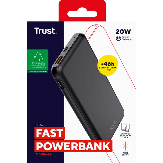 Trust redoh fast 10.000mah powerbank (zwart)