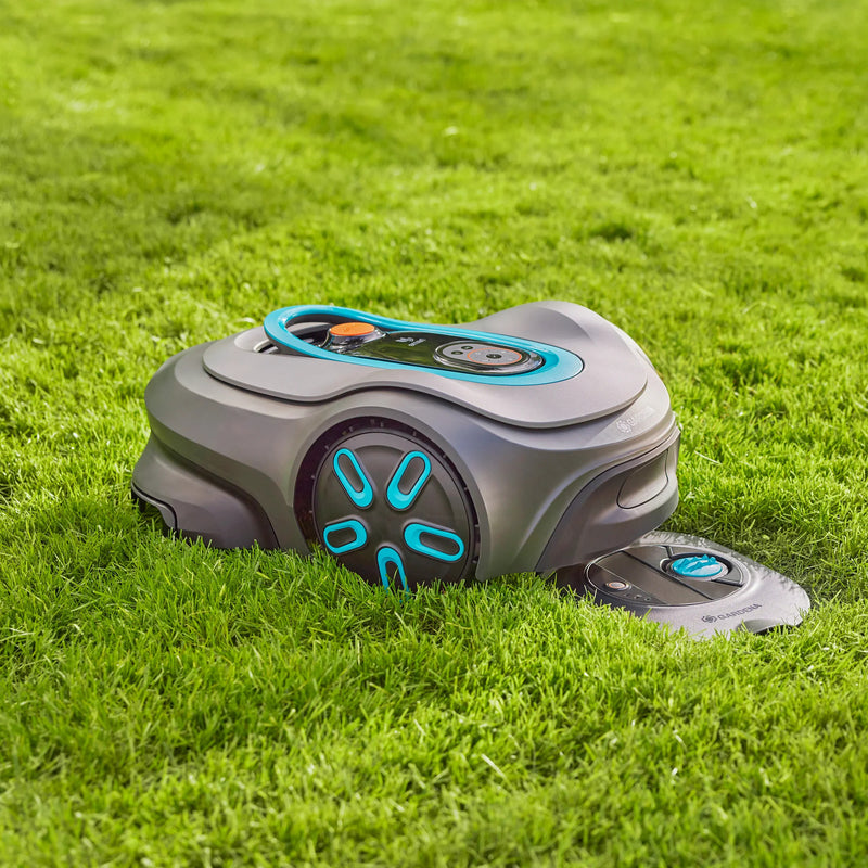Afbeelding laden in galerijviewer, Gardena complete set pipeline irrigatiesysteem aquaprecise op zonne-energie voor gazon sprinklersysteem (grijs turquoise)
