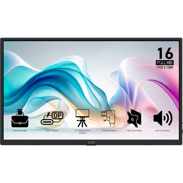 Msi pro mp165 e6 15.6 monitor (zwart, hdmi, 2x usb-c)