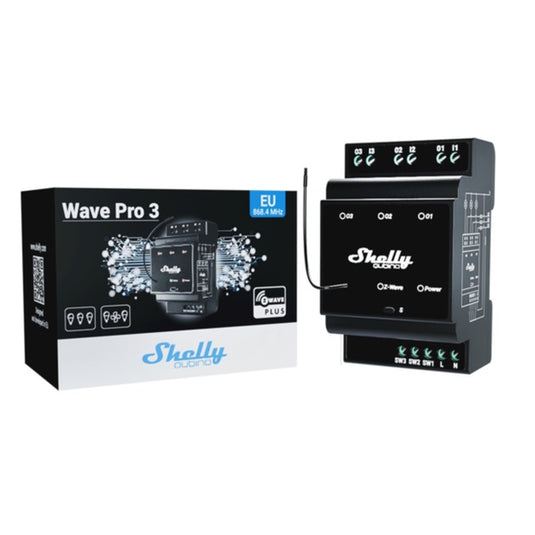 Shelly qubino wave pro 3 schakelaar (zwart, z-wave s800)