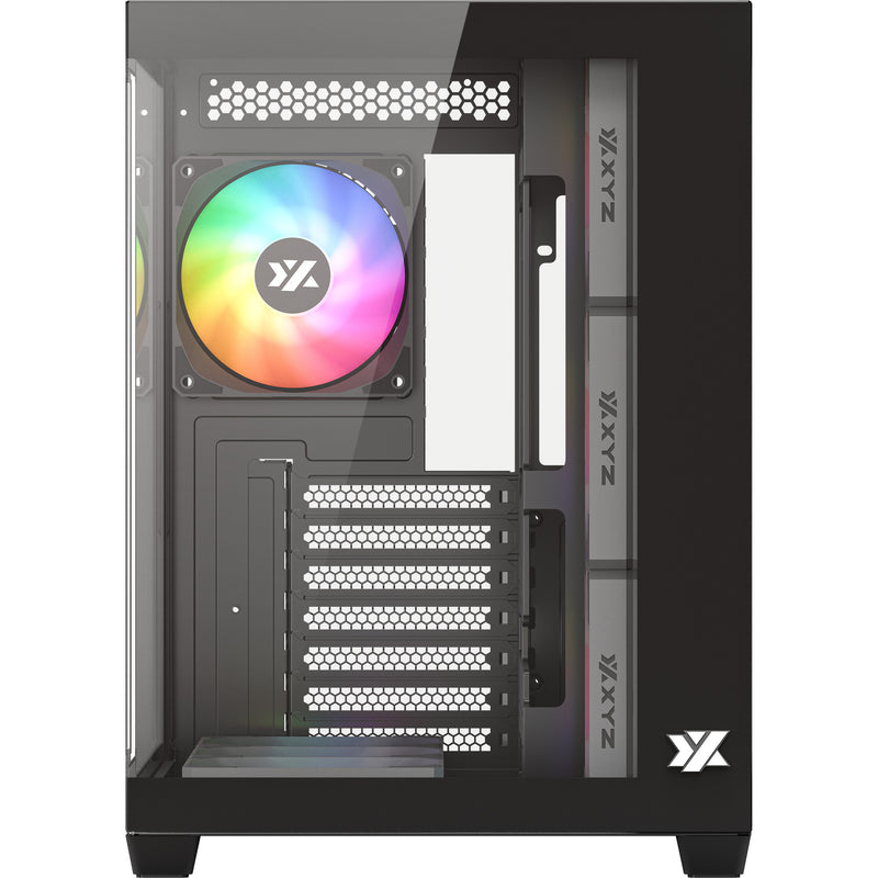 Afbeelding laden in galerijviewer, Xyz pc gear tesseract x midi tower behuizing (zwart | 2x usb-a | 1x usb-c | tempered glass)
