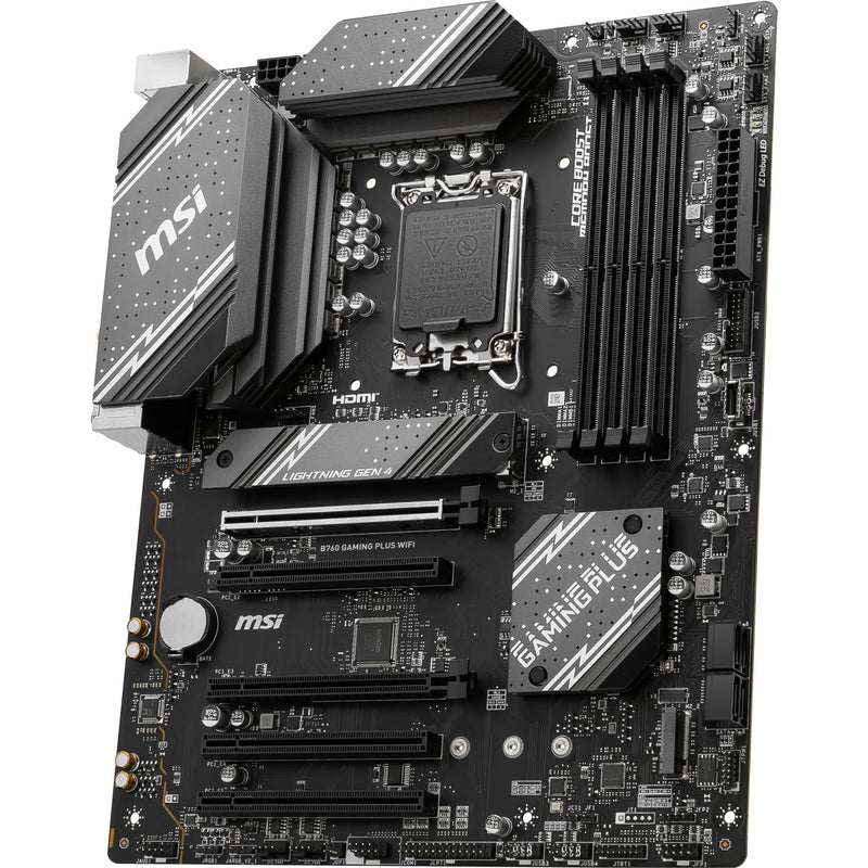 Afbeelding laden in galerijviewer, Msi b760 gaming plus wifi socket 1700 moederbord (grijs zwart, raid, 2.5gb-lan, wi-fi 6e, bt, sound, atx)
