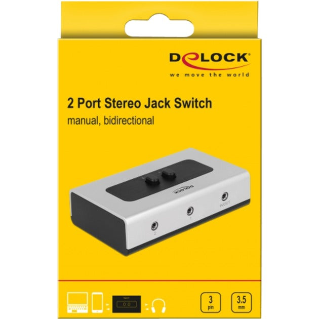 Afbeelding laden in galerijviewer, Delock switch stereo jack 3.5 mm 2 port manual bidirectional (grijs zwart)
