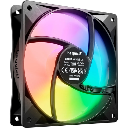 Be quiet! light wings lx pwm rgb case fans (zwart, 3 stuks, 120 x 120 x 25 mm)