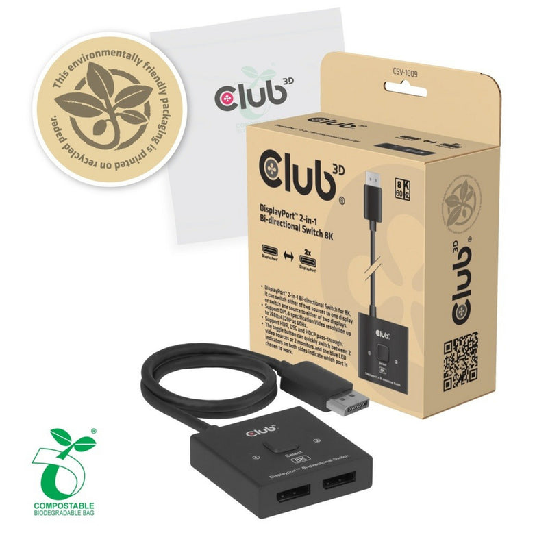 Afbeelding laden in galerijviewer, Club 3d 2-in-1 bidirectionele displayport switch (zwart, 8k)
