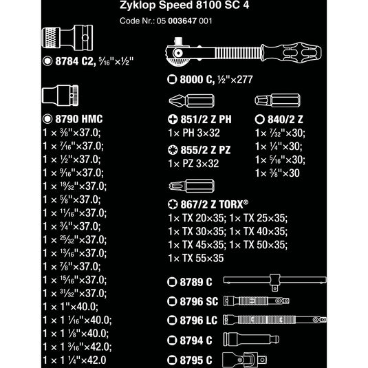 Wera 8100 sc 4 zyklop speed ratelset gereedschapsset (zwart groen, 38-delig, snelheidsratel met draaibare kop)