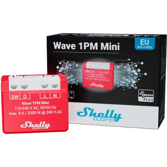 Shelly qubino wave 1pm mini relais (rood wit, 1-kanaals, z-wave)