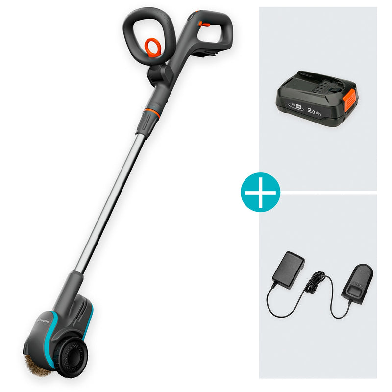 Afbeelding laden in galerijviewer, Gardena easyweed accu-onkruidborstel 1800 18v p4a gebruiksklare set onkruidverwijderaar (grijs turquoise, accu en oplader inbegrepen, power for all alliance)

