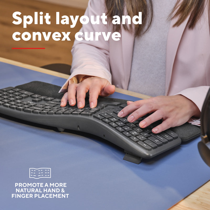 Afbeelding laden in galerijviewer, Trust keyra ergonomisch draadloos toetsenbord (zwart, us lay-out (qwerty), 100%, 2.4 ghz usb | bluetooth)
