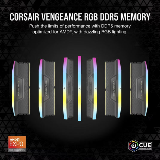 Corsair vengeance rgb 32 gb ddr5-6000 (2x 16 gb) werkgeheugen (zwart, cmh32gx5m2d6000z38, expo)