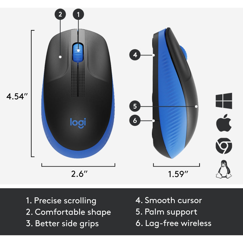 Afbeelding laden in galerijviewer, Logitech m190 full-size wireless mouse (blauw, 1000 dpi)
