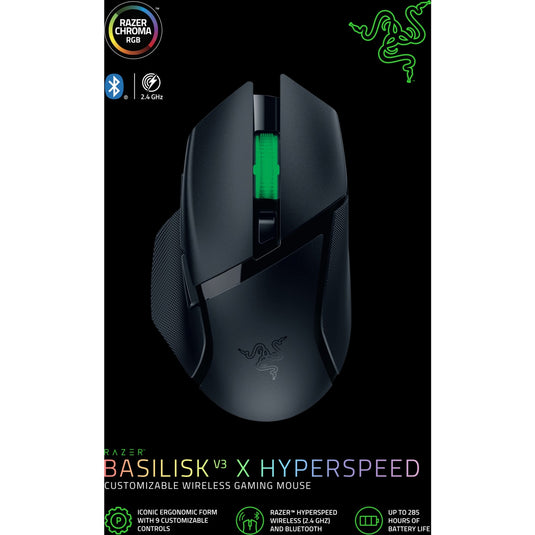 Razer basilisk v3 x hyperspeed gaming muis (zwart, 400 - 18000 dpi, hyperspeed wireless, bluetooth)