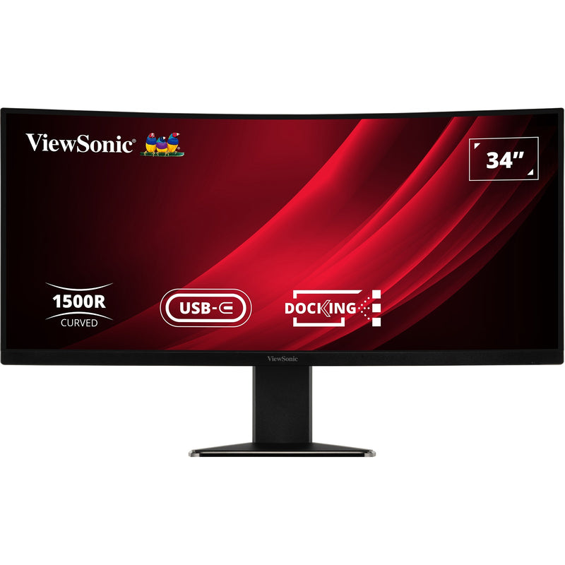 Afbeelding laden in galerijviewer, Viewsonic uwqhd curved docking monitor met kvm-switch vg3419c 34 ultrawide (zwart (mat), 1x hdmi, 1x displayport, usb-a, usb-b, usb-c, lan, audio)
