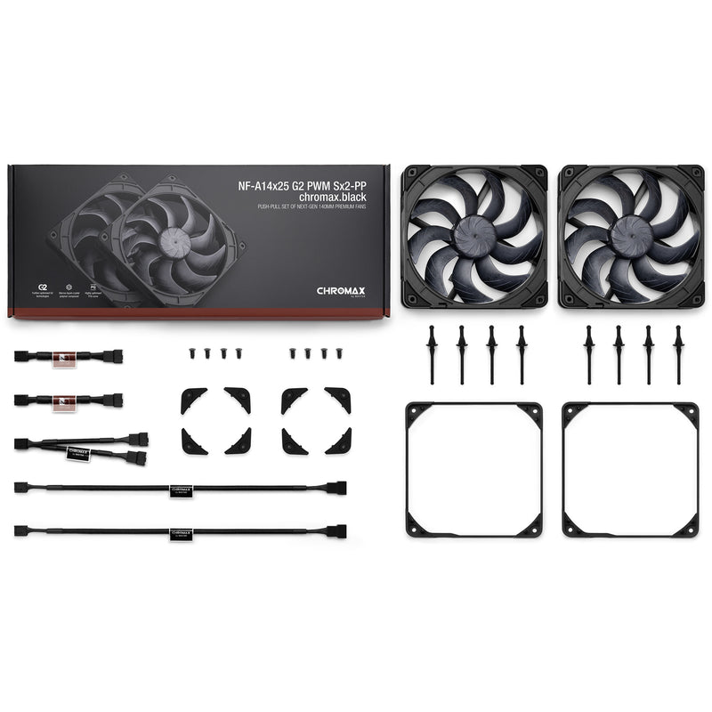 Afbeelding laden in galerijviewer, Noctua nf-a14x25 g2 pwm sx2-pp chromax.black case fans (zwart, 2 stuks, 140 x 140 x 25 mm)
