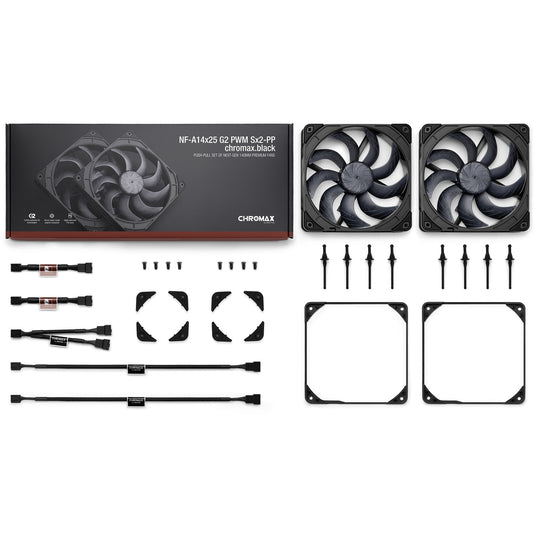 Noctua nf-a14x25 g2 pwm sx2-pp chromax.black case fans (zwart, 2 stuks, 140 x 140 x 25 mm)