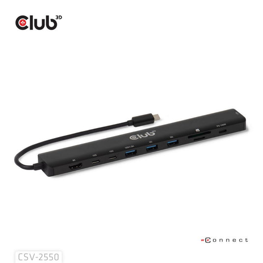 Club 3d 10-1 portable dock usb type-c 10gbps to hdmi 8k30hz pd3.1 max.140 watt dockingstation (zwart, hdmi, usb-c, lan)