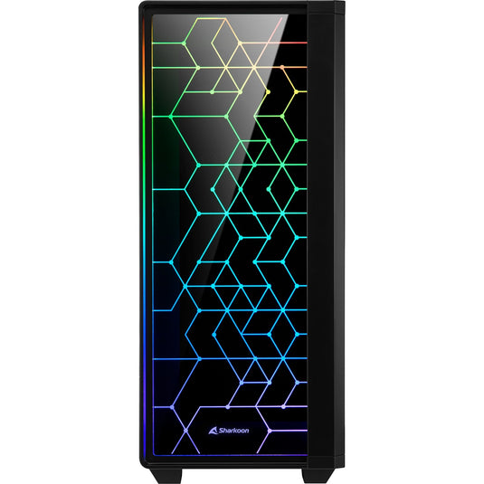 Sharkoon rgb lit 100 midi tower behuizing (zwart | 3x usb-a | rgb | window)